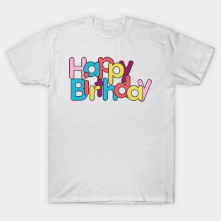 Colorful Happy Birthday with Black Stroke T-Shirt